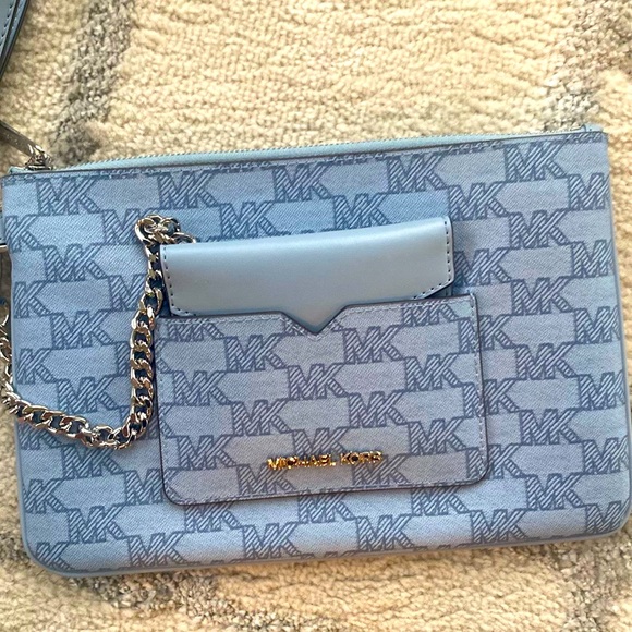 Michael Kors Jet Set Blue 2 In 1 Card Case and Wristlet Clutch MK Signature NWOT - Picture 4 of 12